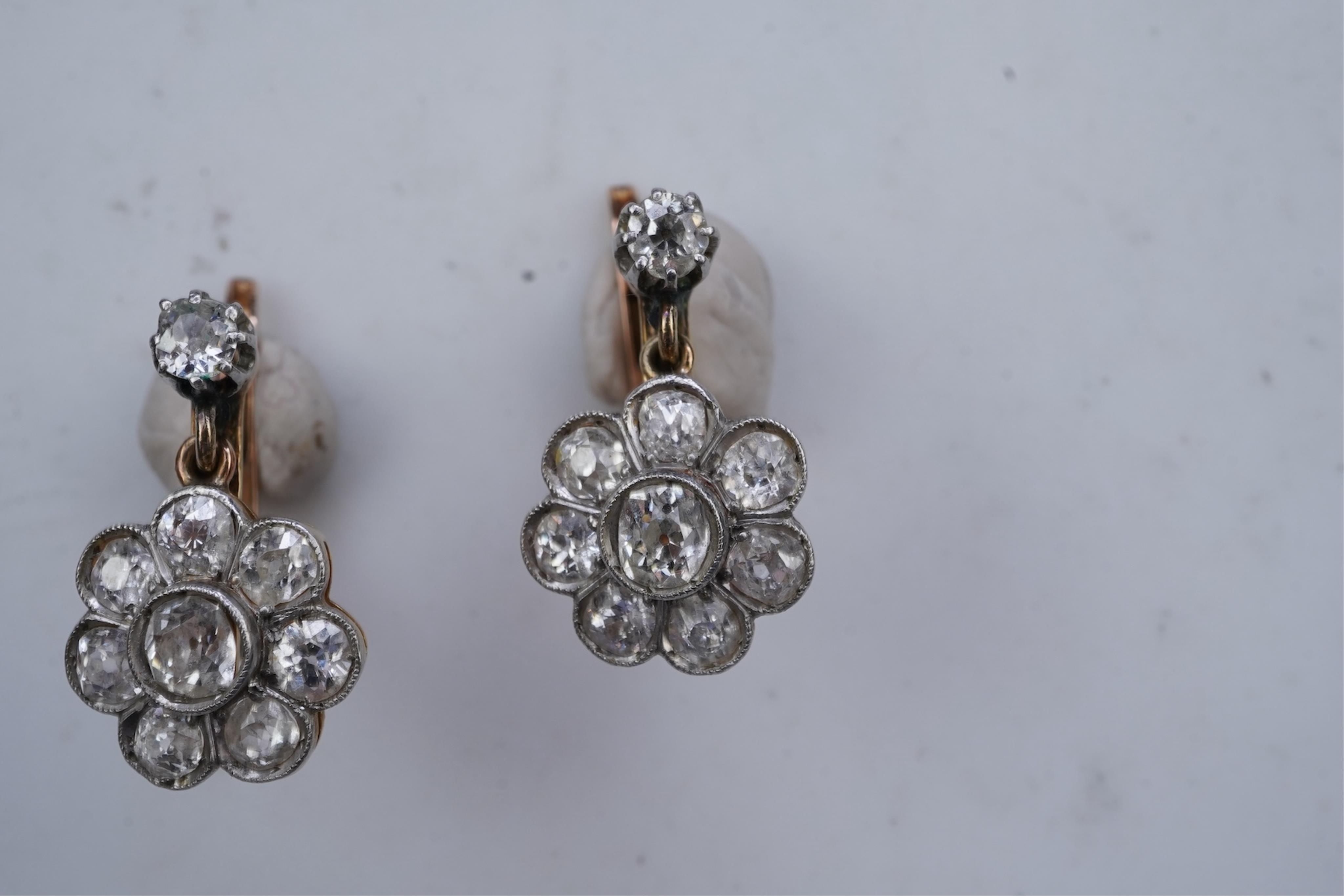 A pair of Edwardian diamond earrings, early 20th century